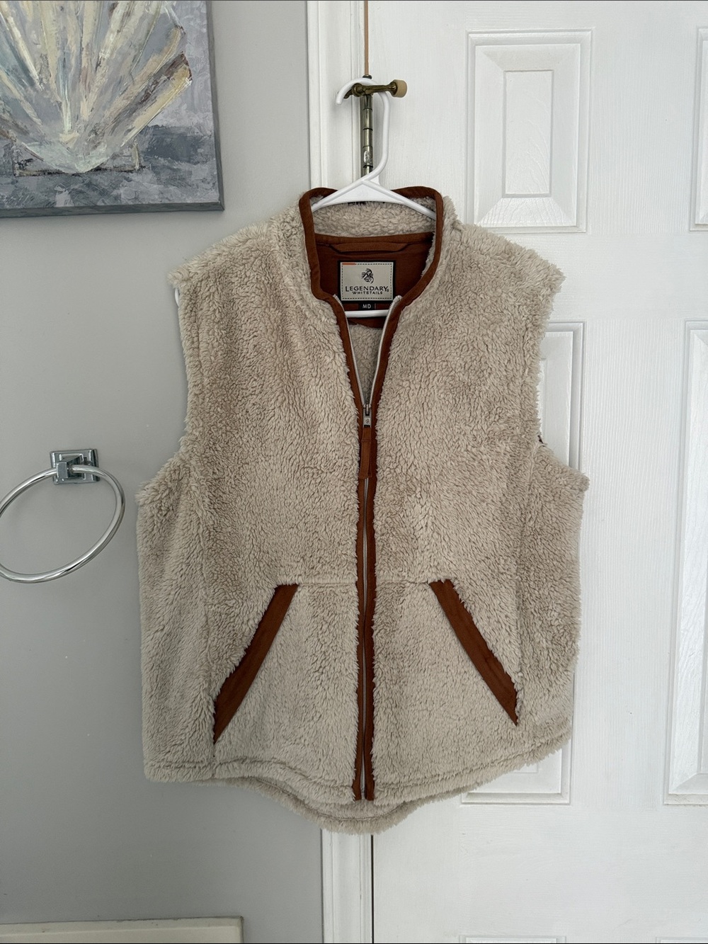 Legendary Whitetails Cream Sherpa Vest with Brown Trim